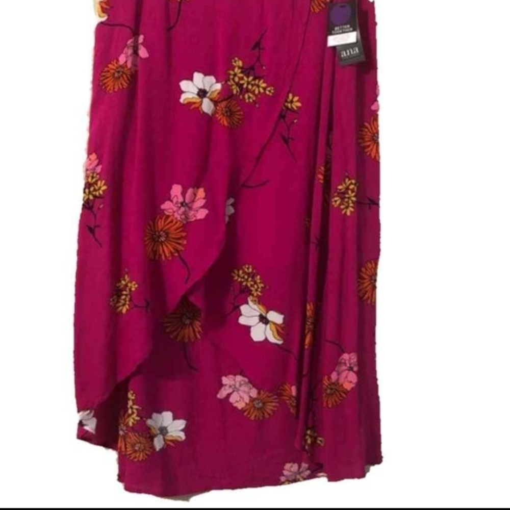 NEW a.n.a Fuchsia Pink Floral Asymmetrical Faux Wrap Maxi Skirt